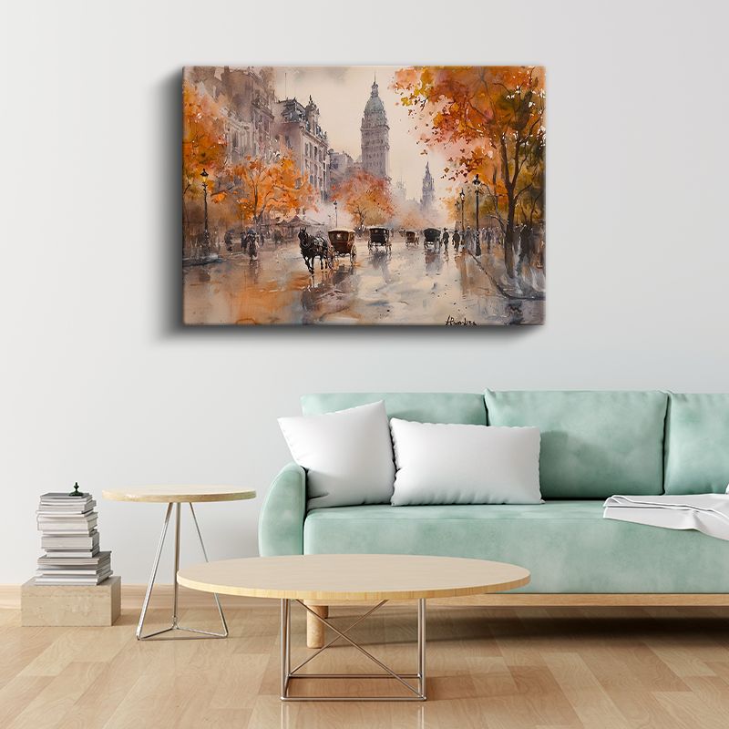 Sonbahar Bulvarı - Sulu Boya Şehir Manzarası Kanvas Tablo