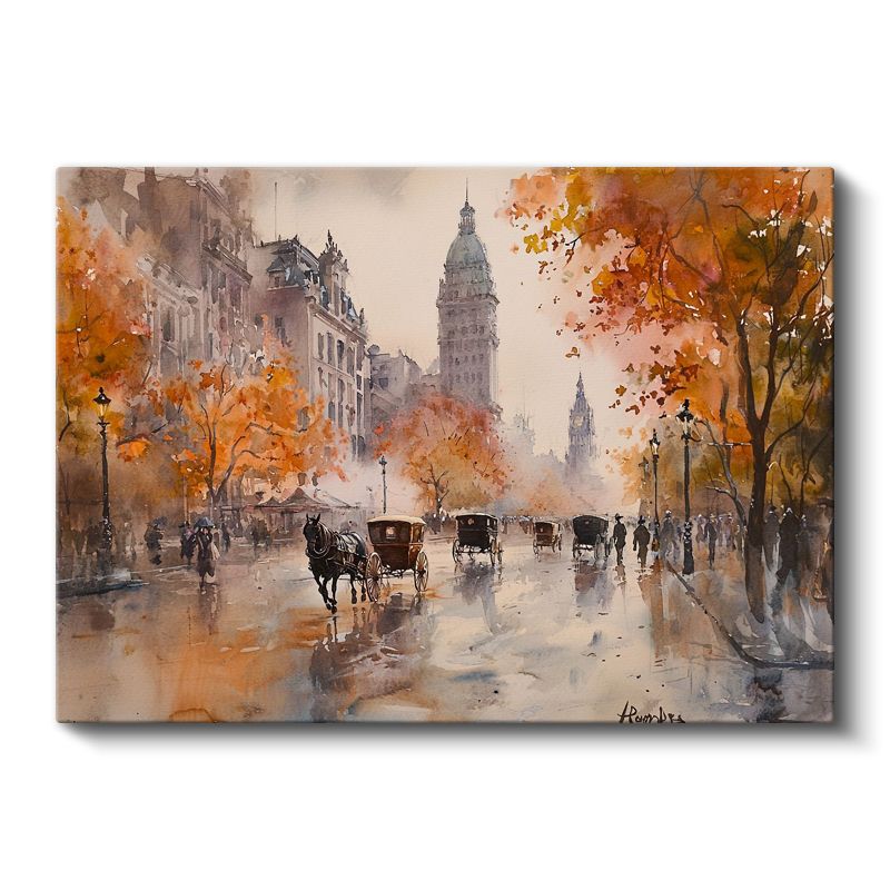 Sonbahar Bulvarı - Sulu Boya Şehir Manzarası Kanvas Tablo