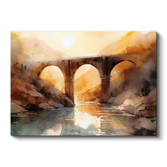 Taş Köprü - Altın Işıklı Sulu Boya Kanvas Tablo