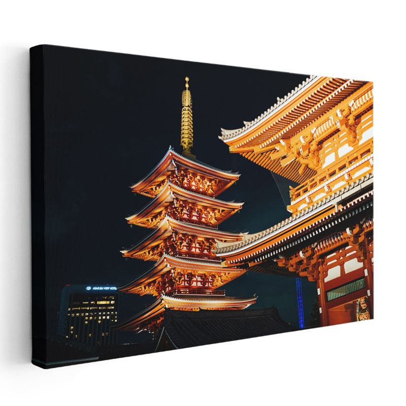 Japon Tapınağı - Gece Aydınlatması Kanvas Tablo