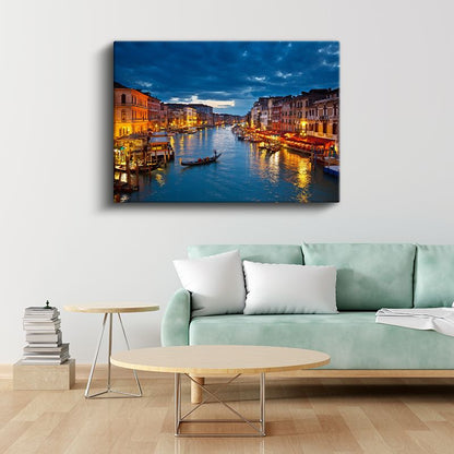 Venedik Kanalları - Gece Işıkları Kanvas Tablo