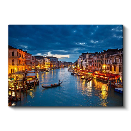 Venedik Kanalları - Gece Işıkları Kanvas Tablo