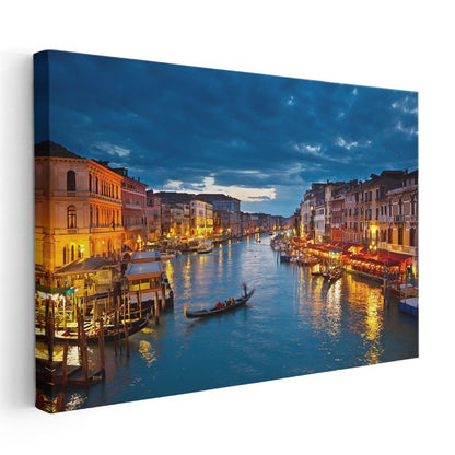 Venedik Kanalları - Gece Işıkları Kanvas Tablo