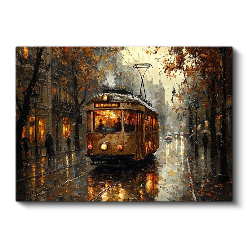 Nostaljik Tramvay - Sonbahar Sokak Manzarası Kanvas Tablo