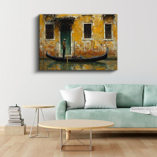 Venedik Gondolu - Tarihi Sarı Bina Önünde Kanvas Tablo