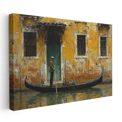 Venedik Gondolu - Tarihi Sarı Bina Önünde Kanvas Tablo