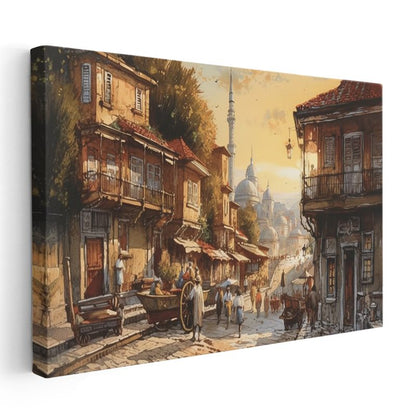 Osmanlı Sokağı - Cami Manzaralı Ahşap Evler Kanvas Tablo
