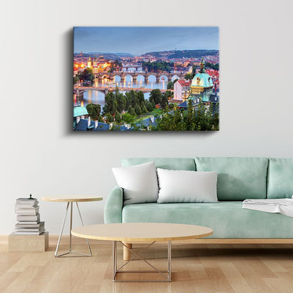 Prag Köprüleri - Nehir Üzerinde Tarihi Mimari Kanvas Tablo