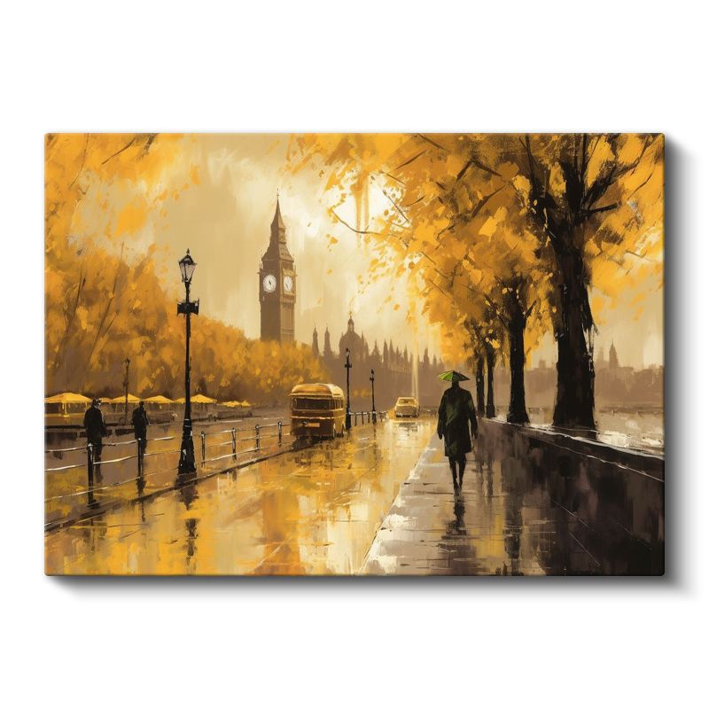 Londra Sonbaharı - Big Ben ve Yağmurlu Sokaklar Kanvas Tablo