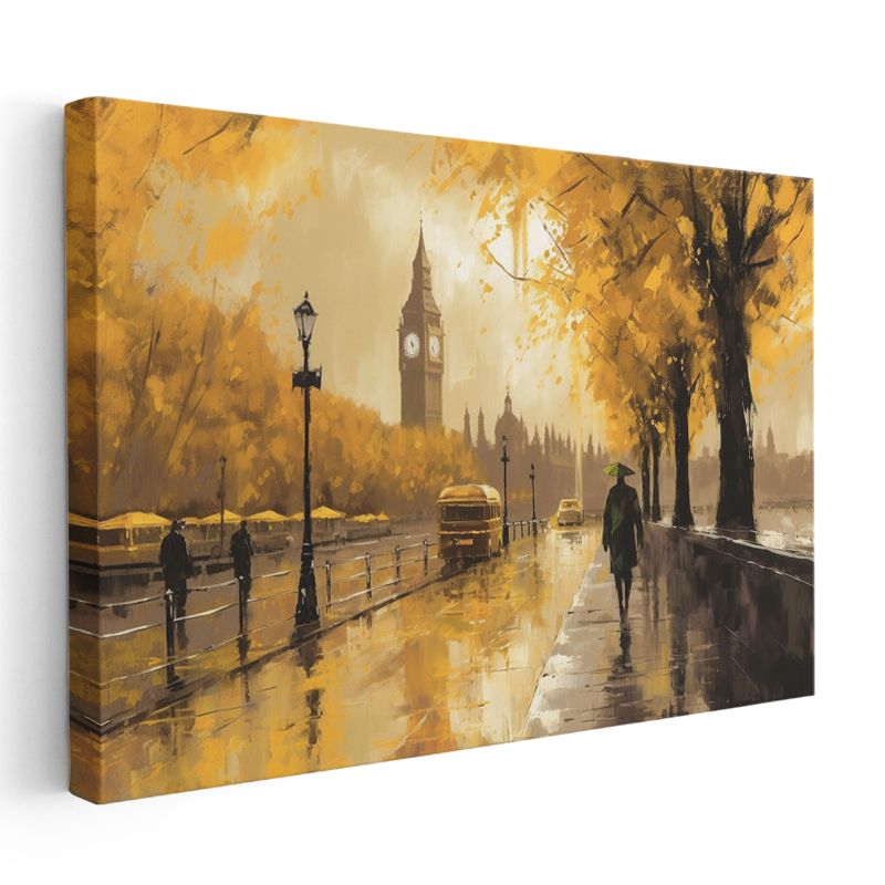 Londra Sonbaharı - Big Ben ve Yağmurlu Sokaklar Kanvas Tablo