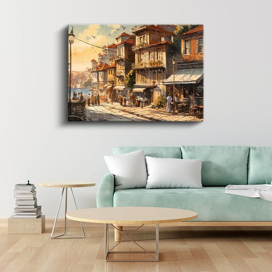 Boğaz Evleri - Güneşli Sokakta Tarihi Yapılar Kanvas Tablo