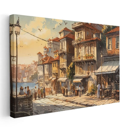 Boğaz Evleri - Güneşli Sokakta Tarihi Yapılar Kanvas Tablo