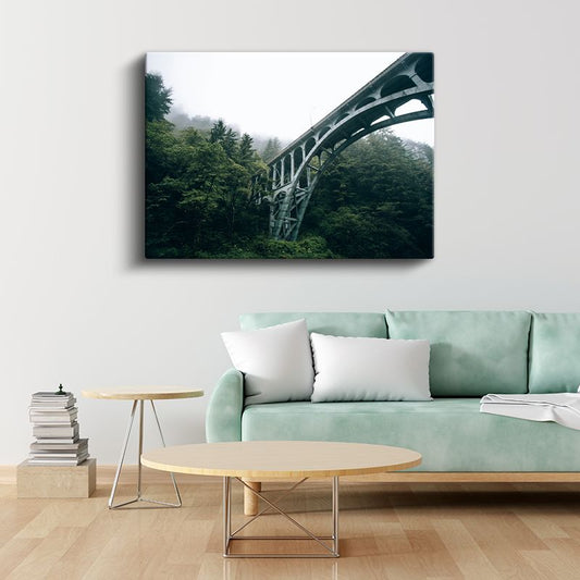 Orman Köprüsü - Sisli Doğada Taş Mimari Kanvas Tablo