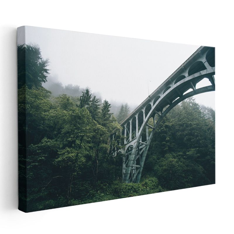 Orman Köprüsü - Sisli Doğada Taş Mimari Kanvas Tablo