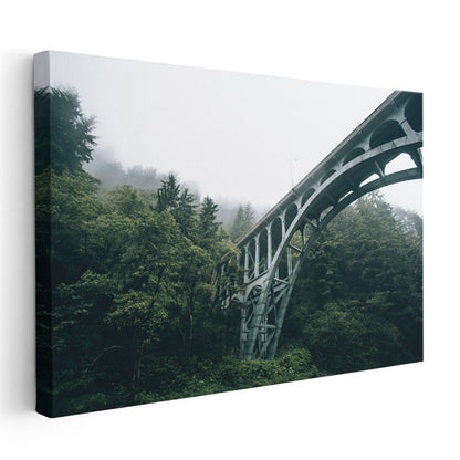 Orman Köprüsü - Sisli Doğada Taş Mimari Kanvas Tablo