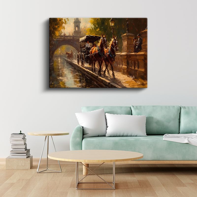 Atlı Araba - Tarihi Kanal Kenarında Nostaljik Yolculuk Kanvas Tablo