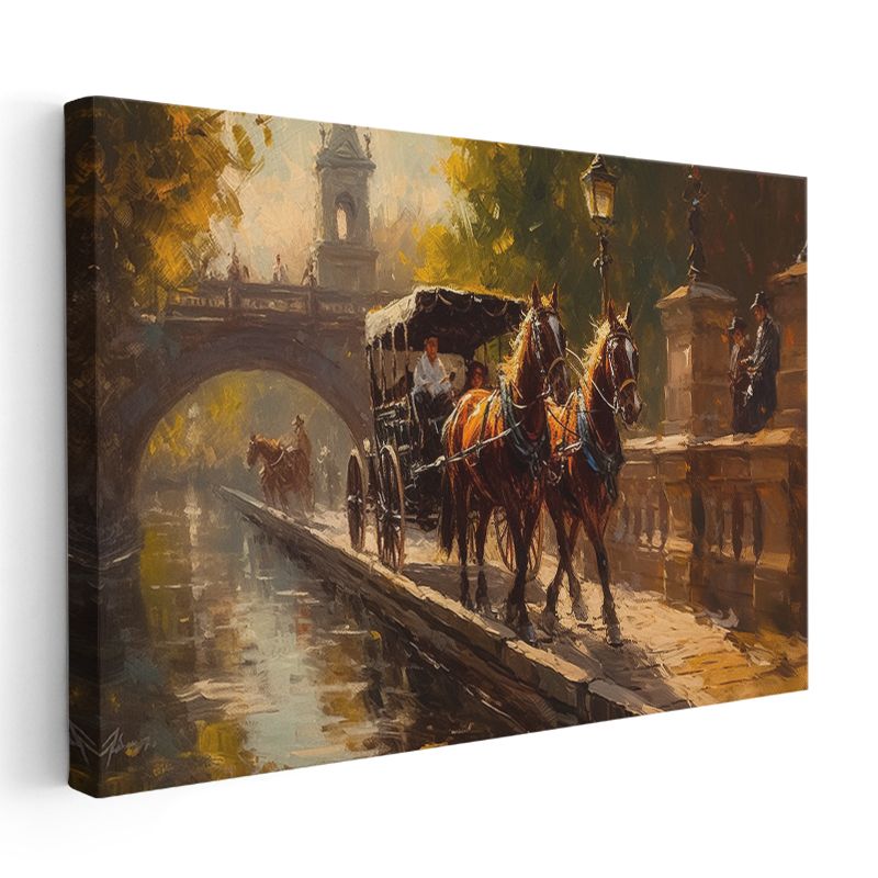Atlı Araba - Tarihi Kanal Kenarında Nostaljik Yolculuk Kanvas Tablo