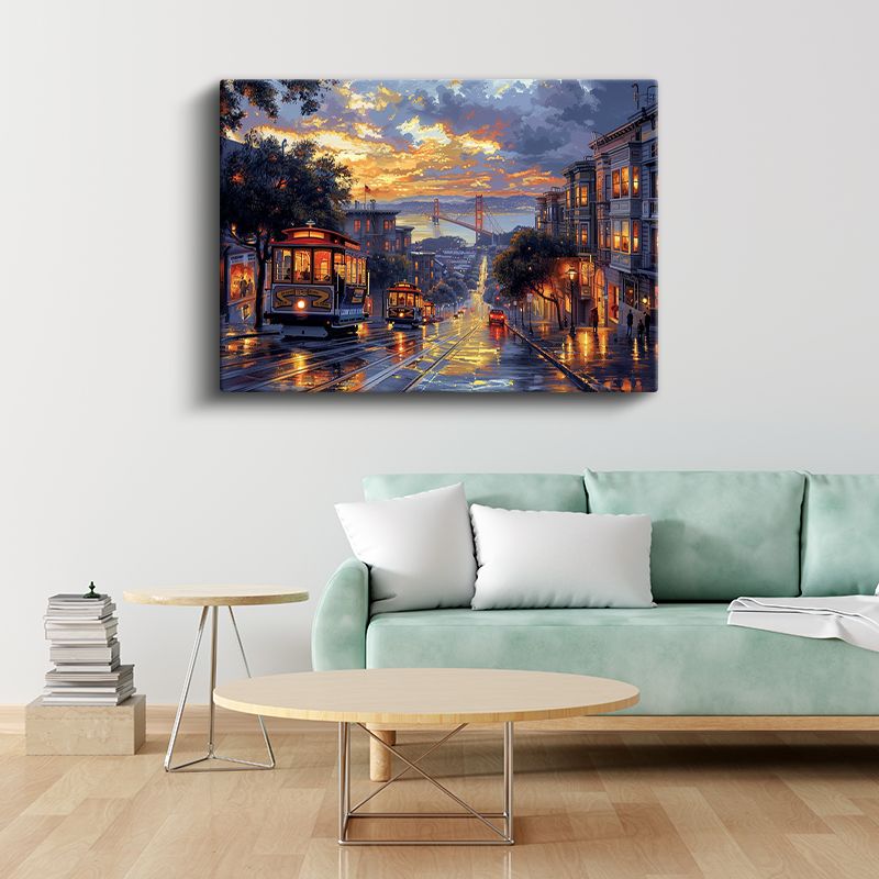 San Francisco Tramvayları - Golden Gate Manzaralı Cadde Kanvas Tablo