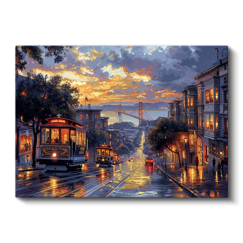 San Francisco Tramvayları - Golden Gate Manzaralı Cadde Kanvas Tablo