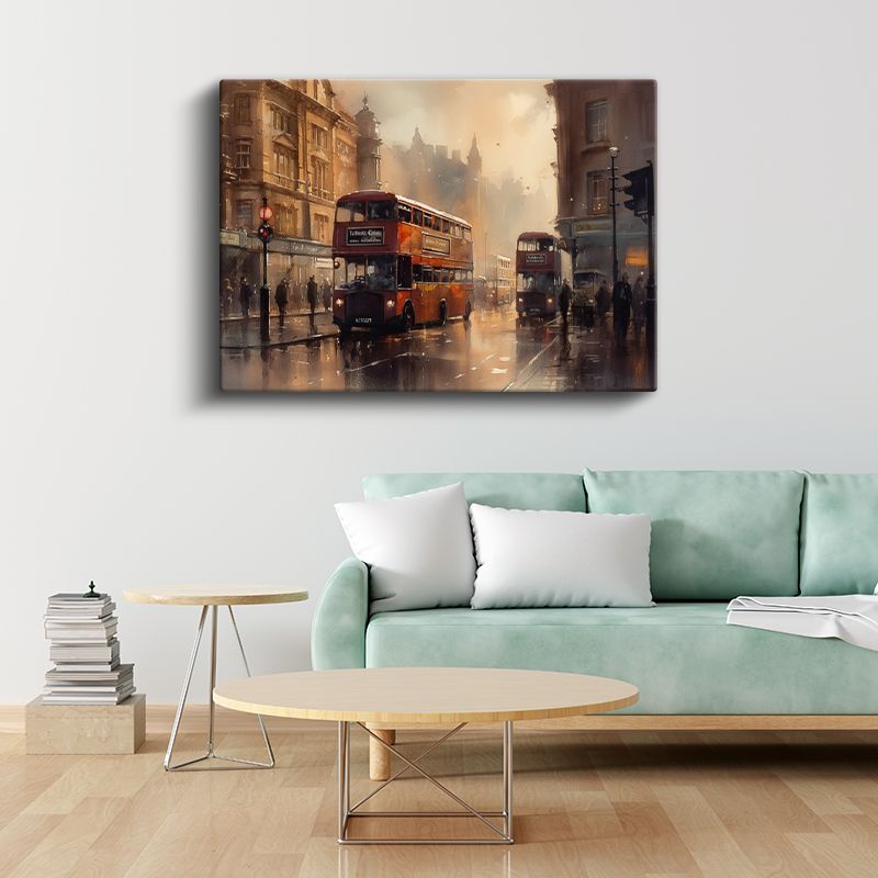 Londra Otobüsleri - Sisli Şehir Sokakları Kanvas Tablo