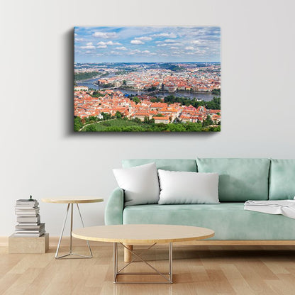 Prag Panoraması - Kırmızı Çatılı Şehir Manzarası Kanvas Tablo