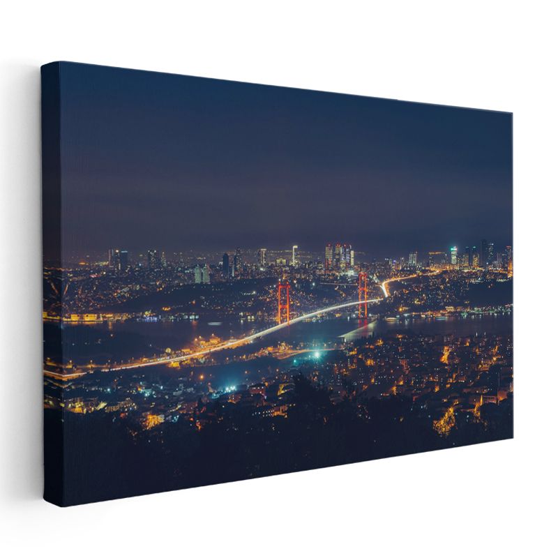 Boğaziçi Köprüsü - Gece Işıklarında İstanbul Kanvas Tablo