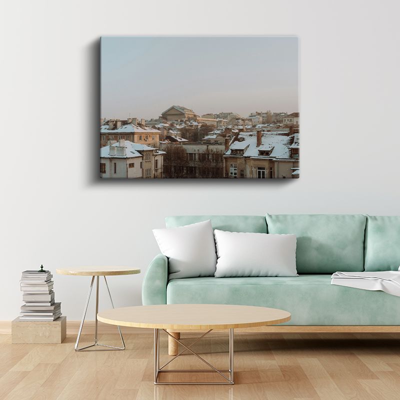 Karlı Çatılar - Kış Mevsiminde Şehir Dokusu Kanvas Tablo