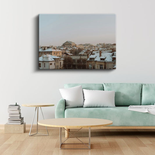 Karlı Çatılar - Kış Mevsiminde Şehir Dokusu Kanvas Tablo