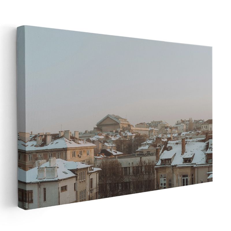 Karlı Çatılar - Kış Mevsiminde Şehir Dokusu Kanvas Tablo