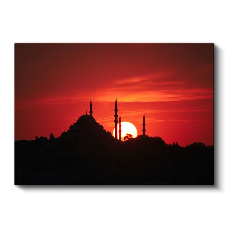 Süleymaniye Silüeti - Kırmızı Gün Batımında Cami Kanvas Tablo