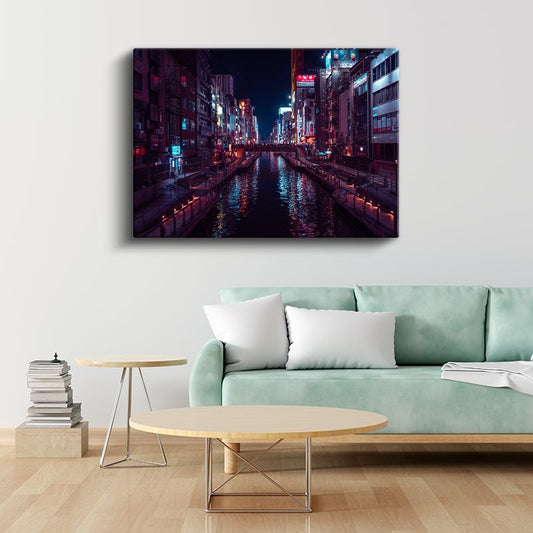 Dotonbori Kanalı - Neon Işıklı Gece Manzarası Kanvas Tablo