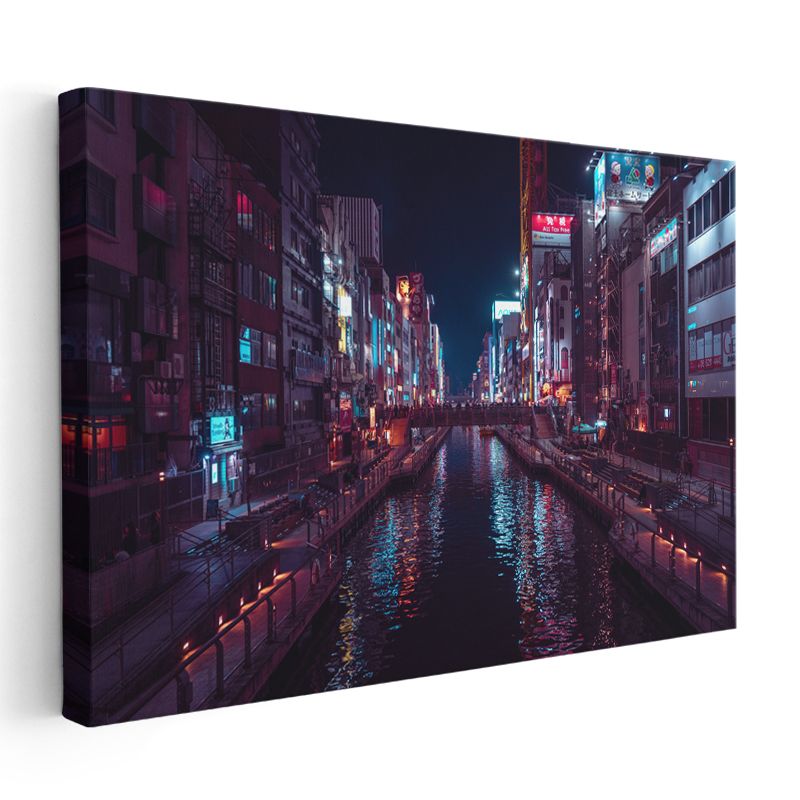 Dotonbori Kanalı - Neon Işıklı Gece Manzarası Kanvas Tablo
