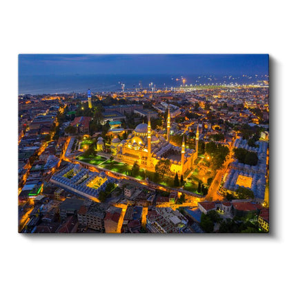 Sultanahmet Camii - Havadan Gece Görünümü Kanvas Tablo