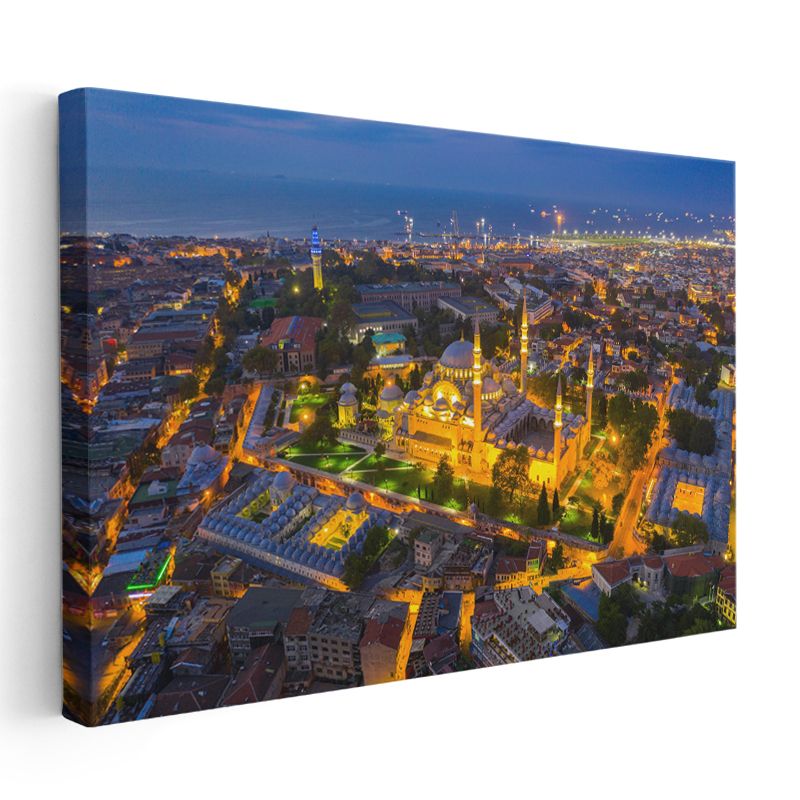 Sultanahmet Camii - Havadan Gece Görünümü Kanvas Tablo