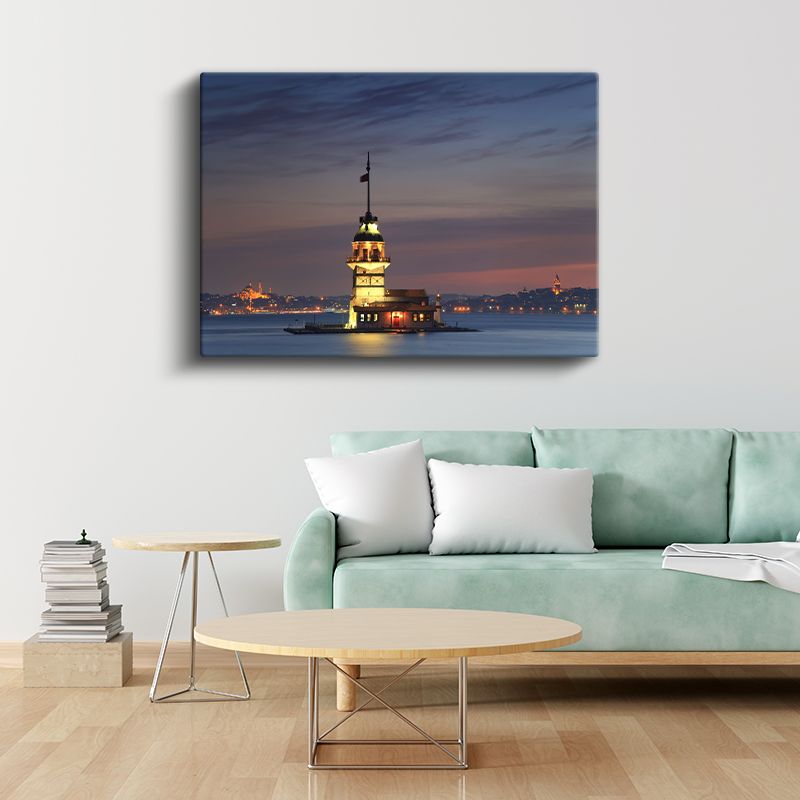 Kız Kulesi - Akşam Işıklarında Deniz Feneri Kanvas Tablo