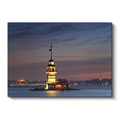 Kız Kulesi - Akşam Işıklarında Deniz Feneri Kanvas Tablo