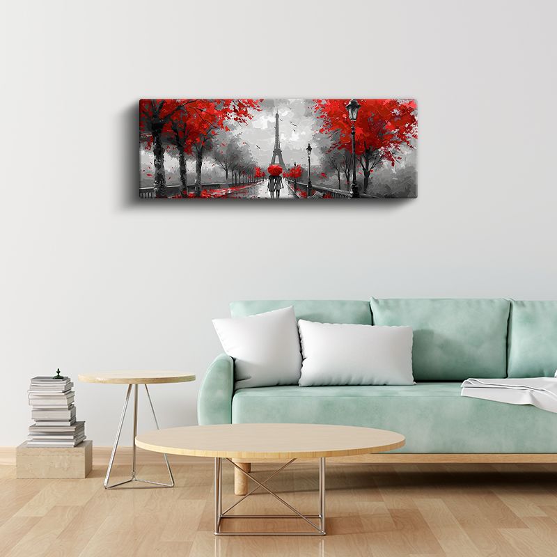 Paris Aşkı - Kırmızı Yapraklı Eyfel Manzarası Kanvas Tablo