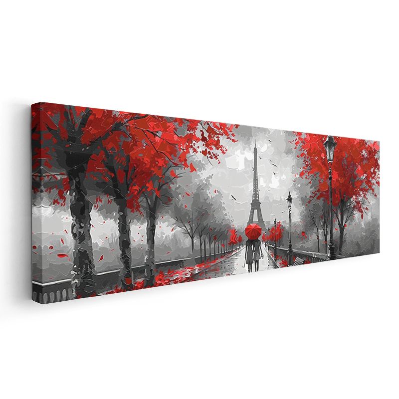 Paris Aşkı - Kırmızı Yapraklı Eyfel Manzarası Kanvas Tablo