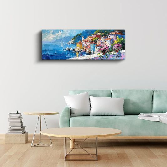Akdeniz Kasabası - Mavi Sularda Renkli Mimari Kanvas Tablo