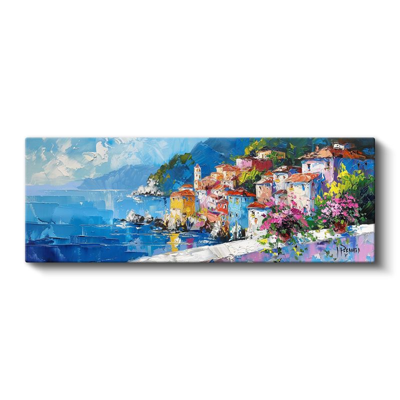 Akdeniz Kasabası - Mavi Sularda Renkli Mimari Kanvas Tablo