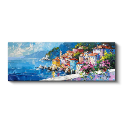 Akdeniz Kasabası - Mavi Sularda Renkli Mimari Kanvas Tablo