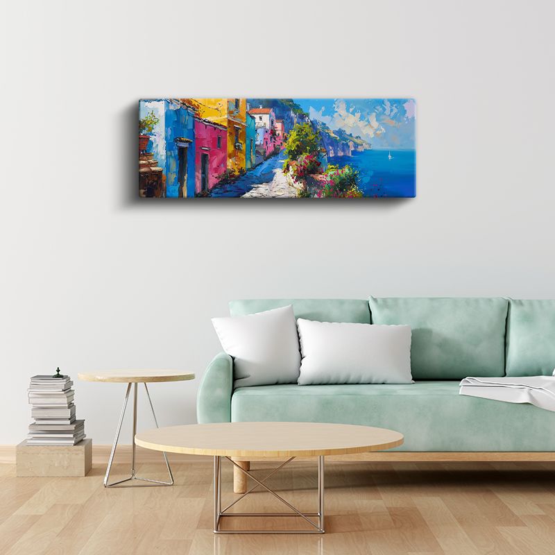Sahil Sokağı - Çiçekli Renkli Evler Kanvas Tablo