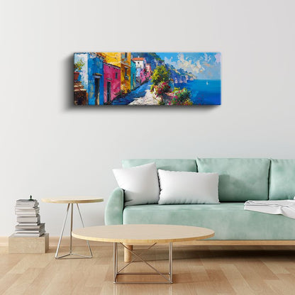 Sahil Sokağı - Çiçekli Renkli Evler Kanvas Tablo