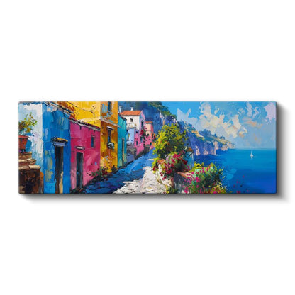 Sahil Sokağı - Çiçekli Renkli Evler Kanvas Tablo