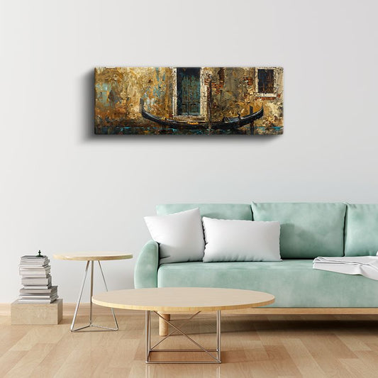 Venedik Gondolu - Eskitilmiş Duvar Dokusu Kanvas Tablo