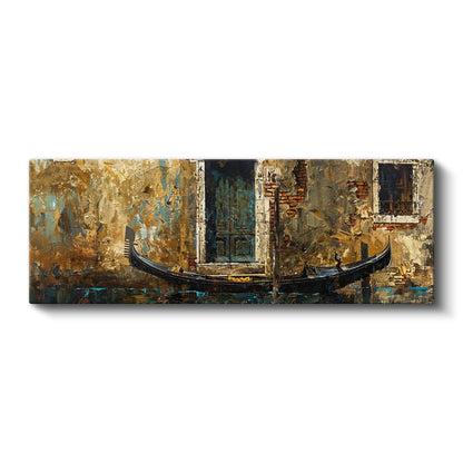 Venedik Gondolu - Eskitilmiş Duvar Dokusu Kanvas Tablo