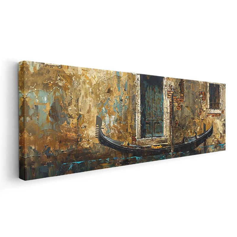 Venedik Gondolu - Eskitilmiş Duvar Dokusu Kanvas Tablo