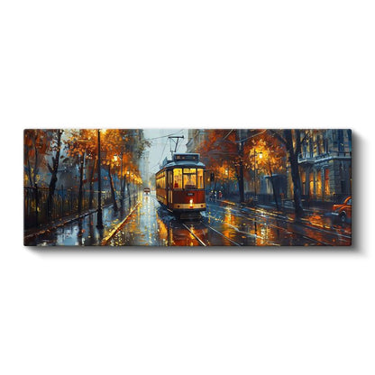 Sonbahar Tramvayı - Yağmurlu Akşam Sokağı Kanvas Tablo
