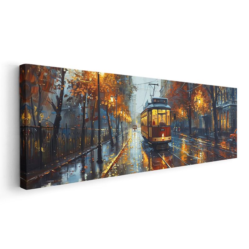 Sonbahar Tramvayı - Yağmurlu Akşam Sokağı Kanvas Tablo