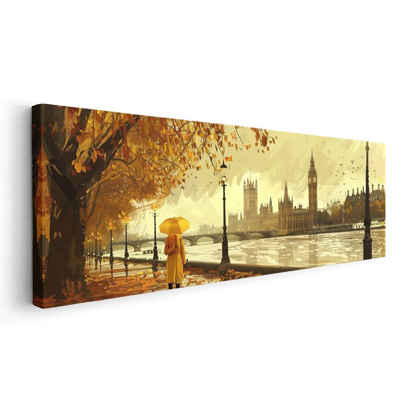 Westminster Manzarası - Sarı Şemsiyeli Sonbahar Kanvas Tablo